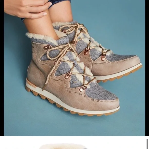 Sorel Sneakchic Alpine Shearling and Leather Laceup Boots Size 8 - Picture 3 of 16